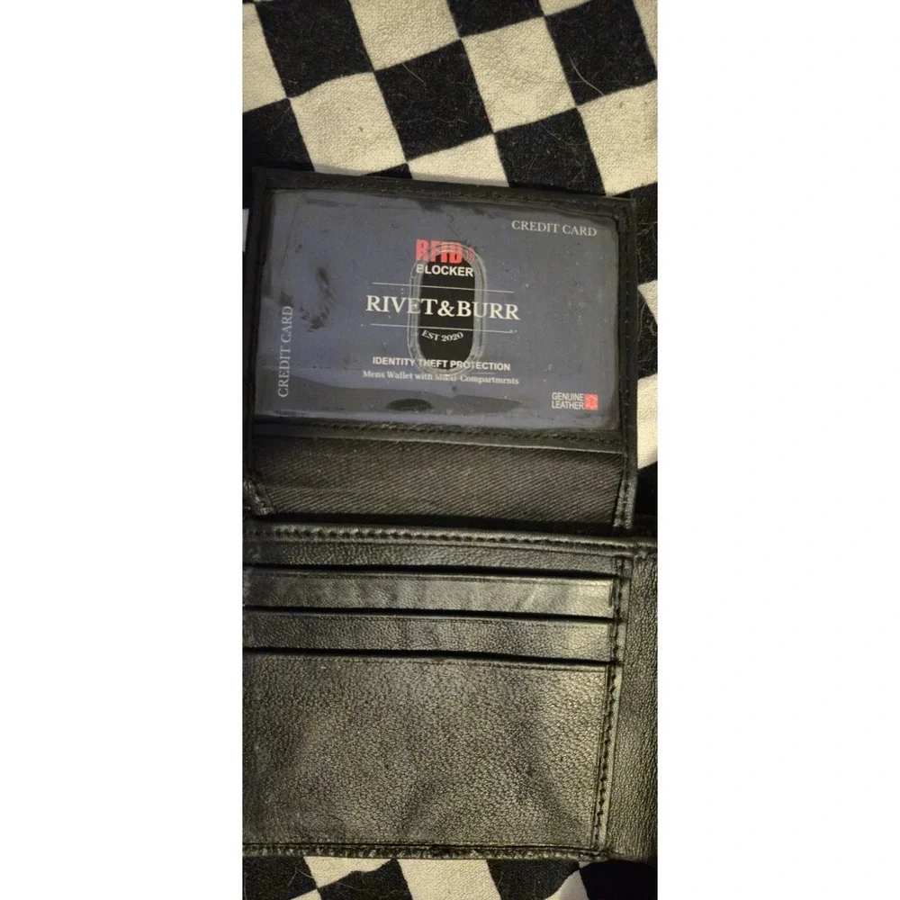 Rivet & Burr RFID Wallet ‎ Genuine Leather Mens Bifold | Black